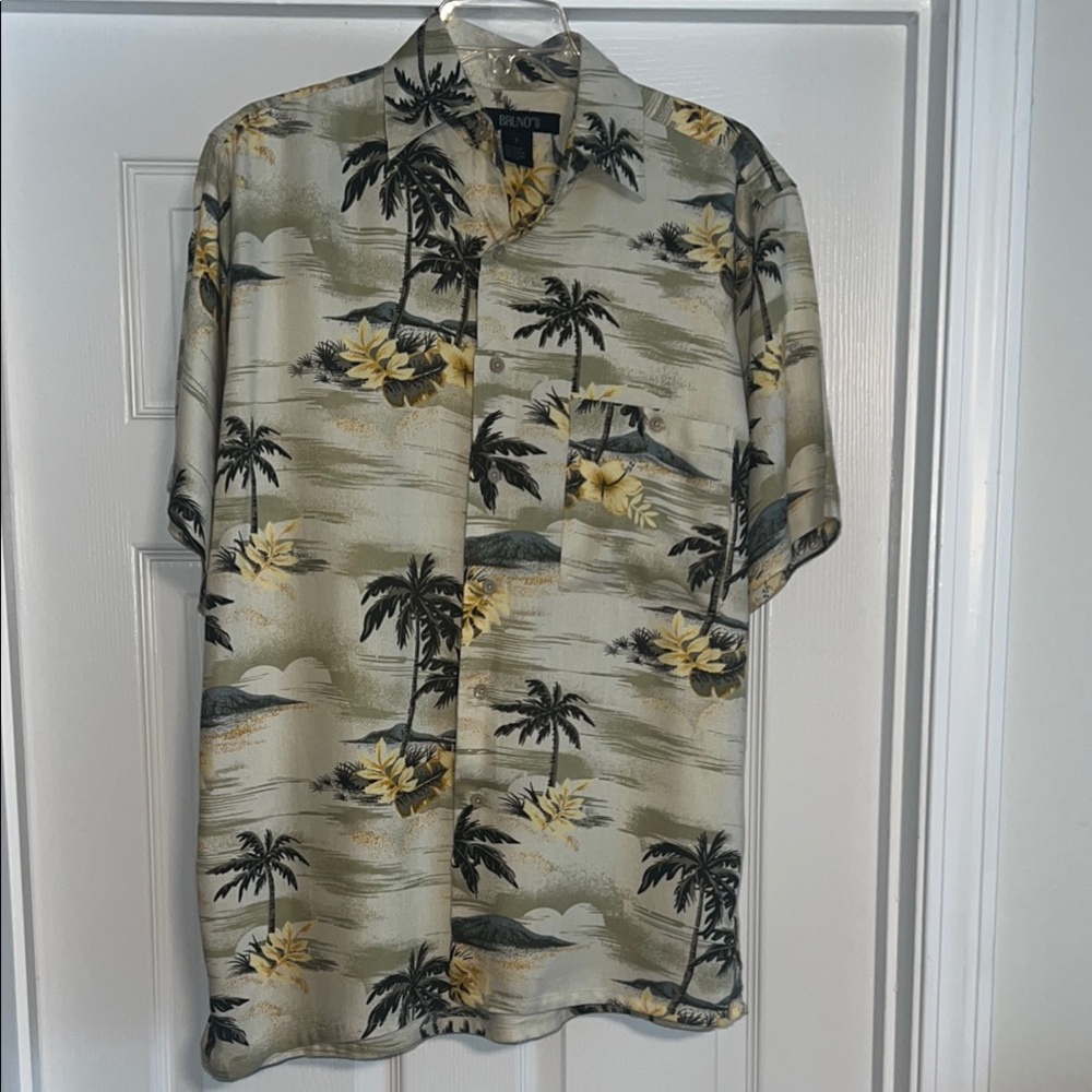 Bruno Green and Yellow Casual Button Down Shirt